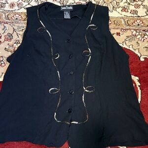 Jamie Brooke Black Sleeveless Button-Front Blouse with Gold Trim